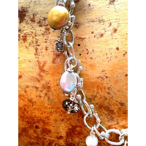 Michael Dawkins Necklace Sterling Silver w/ Smoky Topaz, Pearl & Caviar Charms - Picture 7 of 9